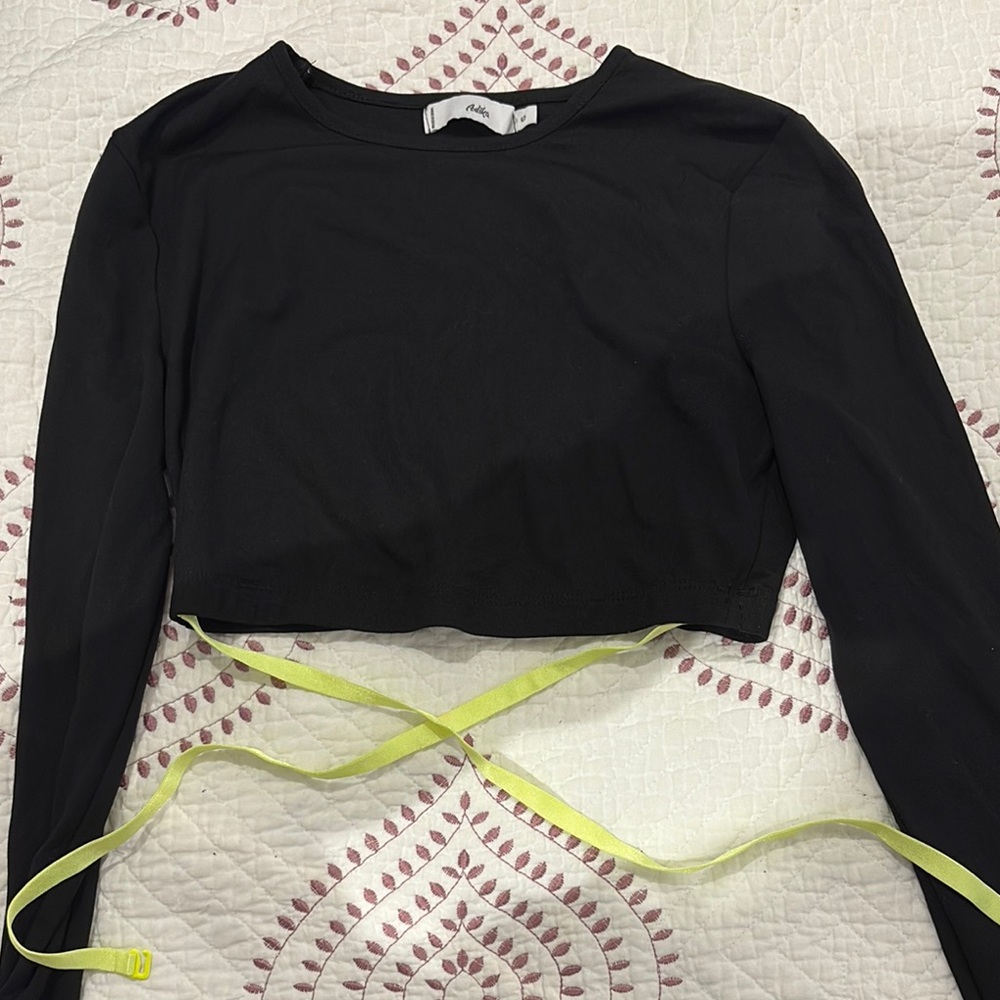Adika Black Long Sleeve Tie Front Crop Blouse
